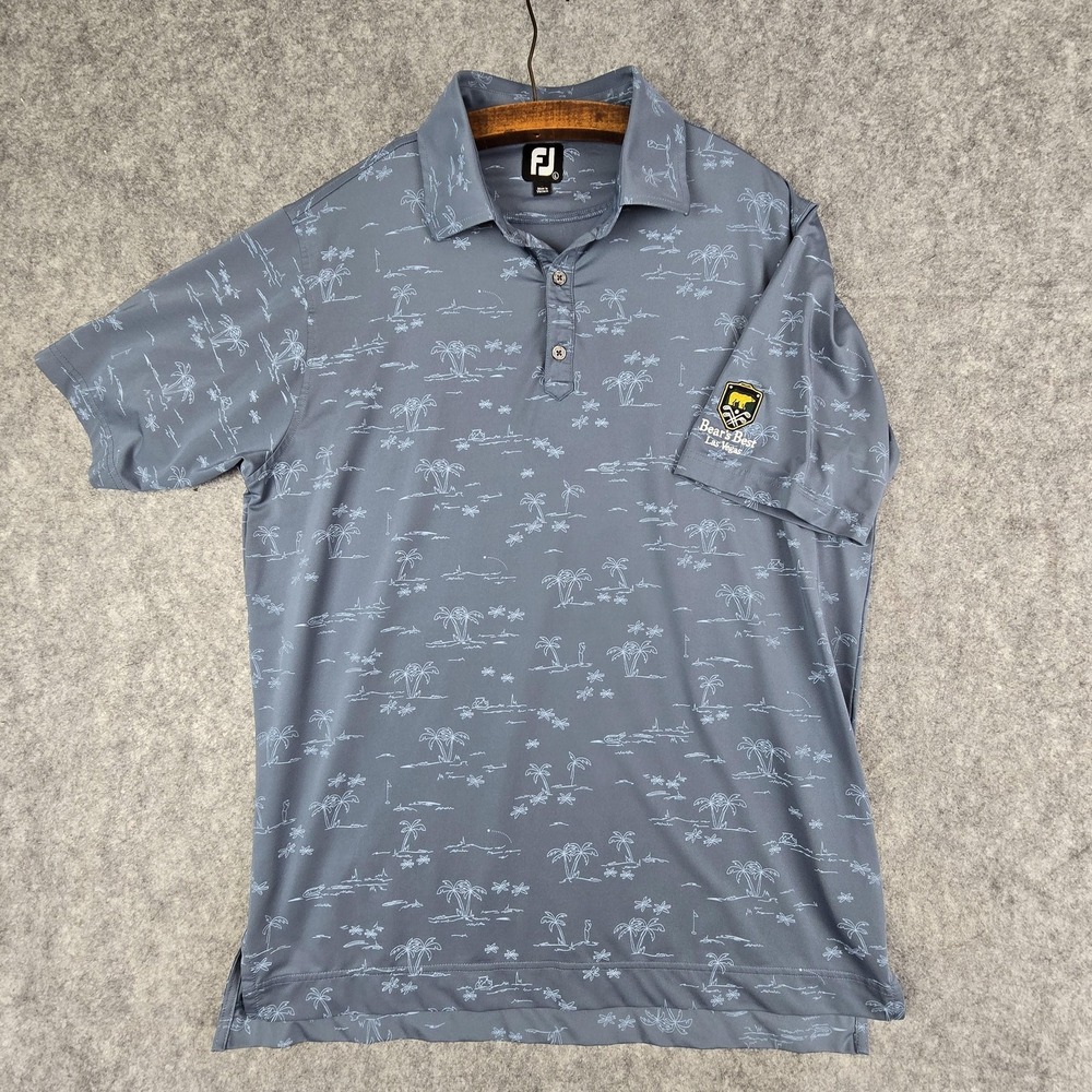 FootJoy Polo Shirt Mens Large Blue Palm Trees AOP Golf Bears Best Vegas  Stretch
